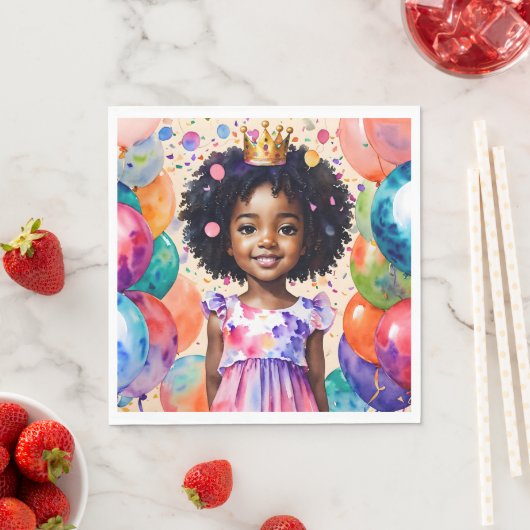 誕生日ガールとブラウンスキンプリンセスアート スタンダードランチョンナプキン (インサイチュ)
