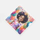 誕生日ガールとブラウンスキンプリンセスアート スタンダードランチョンナプキン (角)