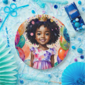 誕生日ガールとブラウンスキンプリンセスアート ペーパープレート (パーティー)