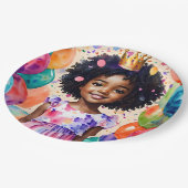 誕生日ガールとブラウンスキンプリンセスアート ペーパープレート (アングル)