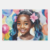 誕生日ガールとブラウンスキンプリンセスアート ラッピングペーパーシート (正面3)