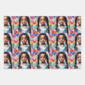 誕生日ガールとブラウンスキンプリンセスアート ラッピングペーパーシート (正面2)