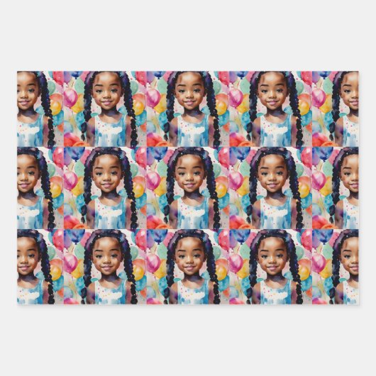 誕生日ガールとブラウンスキンプリンセスアート ラッピングペーパーシート (正面2)