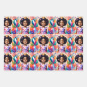 誕生日ガールとブラウンスキンプリンセスアート ラッピングペーパーシート (正面)