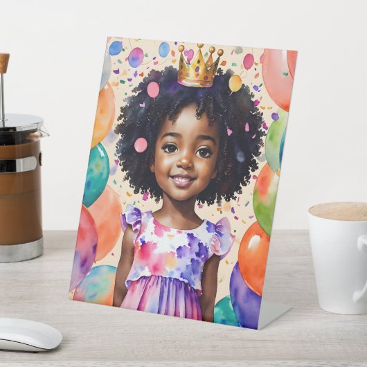 誕生日ガールとブラウンスキンプリンセスアート 台座サイン (インサイチュ)