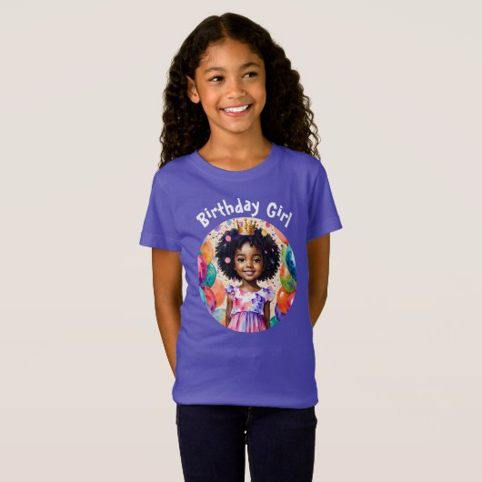 誕生日ガールとブラウンスキンプリンセスアート Tシャツ (正面フル)