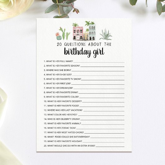 誕生日ガールについての20の質問 誕生日カード 招待状