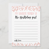 誕生日ガールのゲームカード 私の好きな思い出 招待状 (正面)