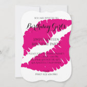 誕生日ガールのスイート16 ホットピンク口紅 招待状 (正面)