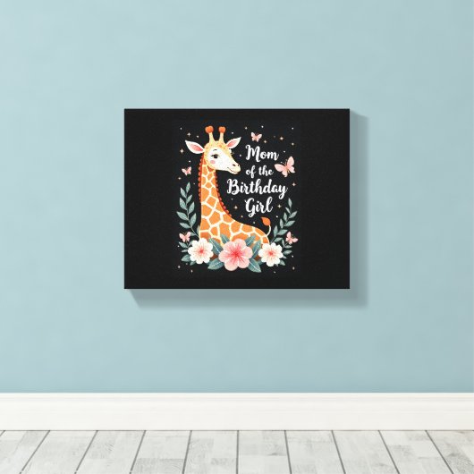 誕生日ガールのママのキリン家族とおそろいL キャンバスプリント (インサイチュ (ウッドフロア))
