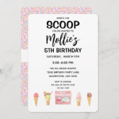 誕生日ガールアイスクリームコーンピンクパーティの招待状 招待状 (正面/裏面)