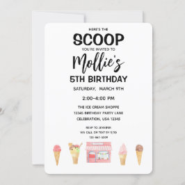 誕生日ガールアイスクリームコーンピンクパーティの招待状 招待状