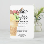 誕生日ガールアイスクリームコーンピンクパーティの招待状 招待状 (スタンド正面)