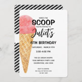 誕生日ガールアイスクリームコーンピンクパーティの招待状 招待状 (正面/裏面)