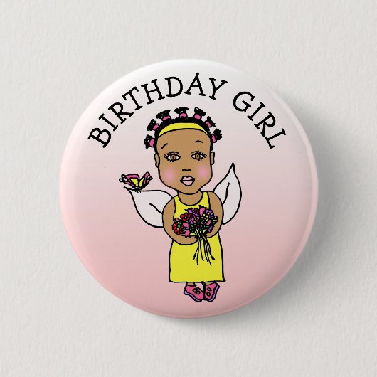 誕生日ガールアフリカンアメリカ日記ボタン 缶バッジ (正面)