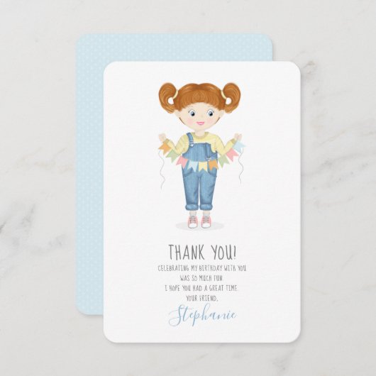 誕生日ガールインオーバールズレッドヘッド 招待状 (正面/裏面)