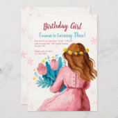 誕生日ガールインピンク 招待状 (正面/裏面)