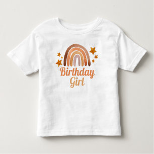 誕生日ガールウォーターカラーボホレインボー&スターズ トドラーTシャツ