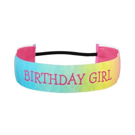 誕生日ガールウォーターカラーレインボーエラスティックヘッドバンド アスレチックヘッドバンド (正面)