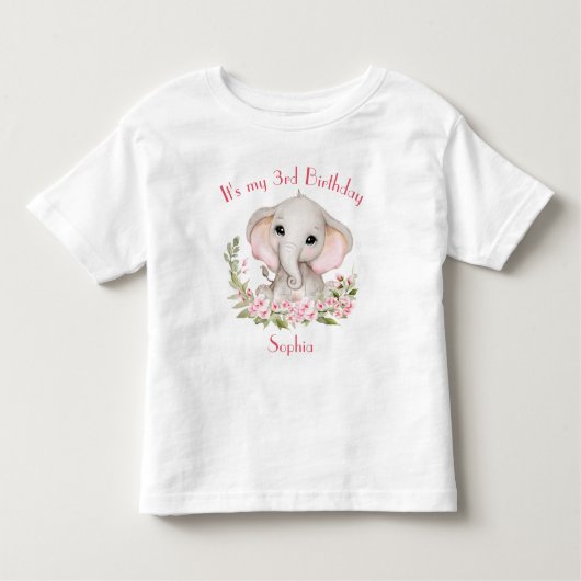 誕生日ガールエレファントピンクパーソナライズされた名 トドラーTシャツ (正面)