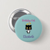 誕生日ガールエンジェルハローキティキャットパーソナライズされた 缶バッジ (正面&裏面)