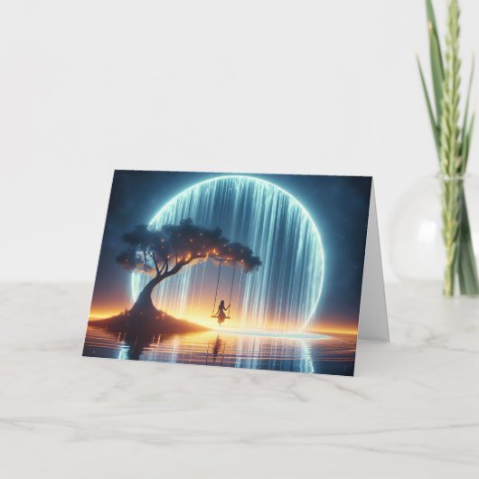 誕生日ガールオンスイングインムーンウォーターフォール カード (正面)