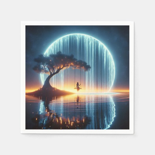 誕生日ガールオンスイングインムーンウォーターフォール スタンダードカクテルナプキン (正面)