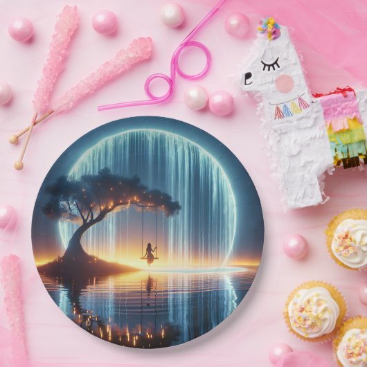 誕生日ガールオンスイングインムーンウォーターフォール ペーパープレート (パーティー)