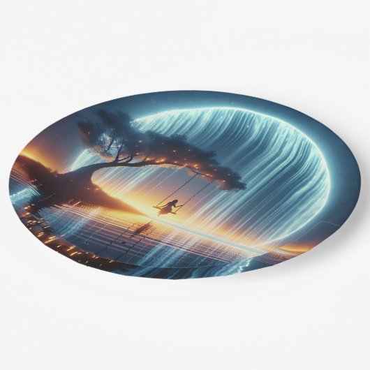 誕生日ガールオンスイングインムーンウォーターフォール ペーパープレート (アングル)