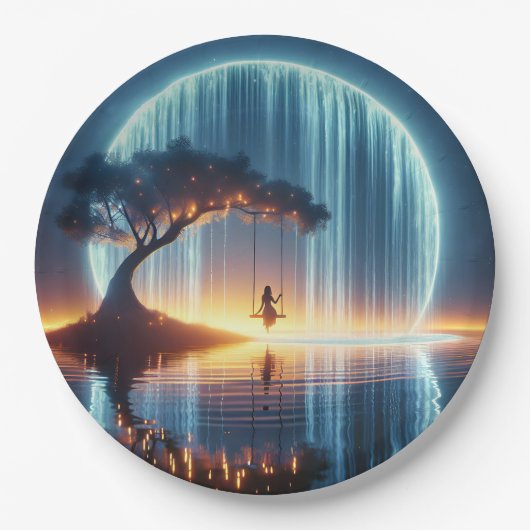 誕生日ガールオンスイングインムーンウォーターフォール ペーパープレート (正面)