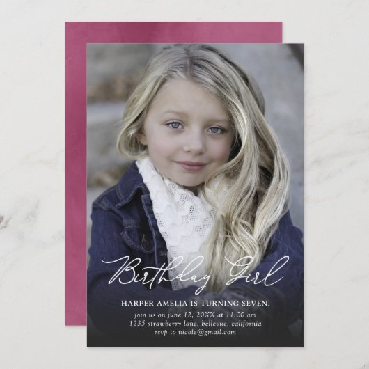 誕生日ガールカモダンリグラティ誕生日 招待状 (正面/裏面)