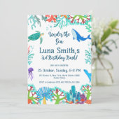 誕生日ガールカラフルシーアニマルズテーマパーティー 招待状 (スタンド正面)