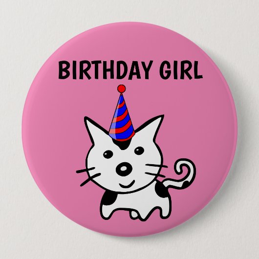 誕生日ガールキャットボタン 缶バッジ (正面)