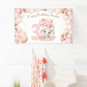 誕生日ガールキュートピンクエレファントバナー 横断幕 (インサイチュ)