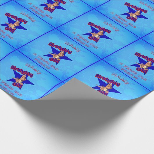 誕生日ガールキュート恐竜パーソナライズされた誕生日 ラッピングペーパー (角)