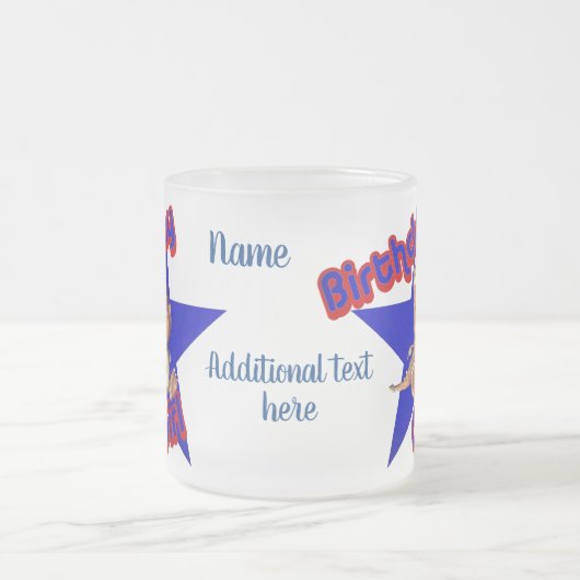 誕生日ガールキュート恐竜パーソナライズされた フロストグラスマグカップ (中央)