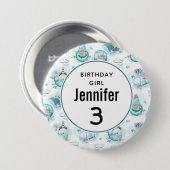 誕生日ガールキュート航海のクジラ模様 缶バッジ (正面&裏面)