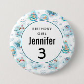 誕生日ガールキュート航海のクジラ模様 缶バッジ (正面)