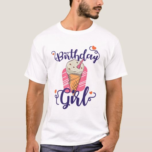 誕生日ガールクッキーアイスクリームコーンプレゼント Tシャツ (正面)
