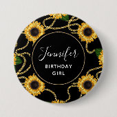 誕生日ガールクラスイエローサンフラワーパターン 缶バッジ (正面)