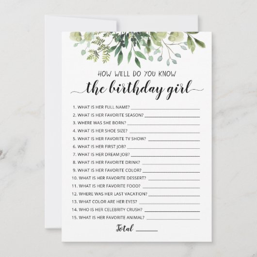 誕生日ガールゲームカードを知ってる 招待状 (正面)