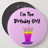 誕生日ガールジャイアントピンクケーキボタン 缶バッジ (正面&裏面)