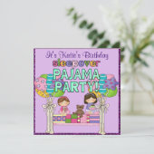 誕生日ガールスリーポーバーパジャマパーティー 招待状 (スタンド正面)