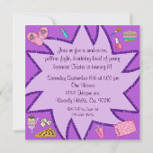 誕生日ガールスリーポーバーパジャマパーティー 招待状 (裏面)