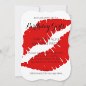 誕生日ガールズファブラス&50ブライトレッドリップスティック 招待状 (正面)