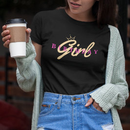 誕生日ガールタイポグラフィ&クラウン、シンプルモダン、 Tシャツ