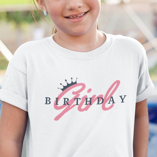 誕生日ガールタイポグラフィ&クラウン、シンプル、ピンク Tシャツ