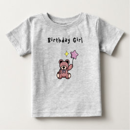 誕生日ガールテディベア ベビーTシャツ