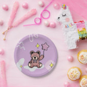 誕生日ガールテディベア ペーパープレート (パーティー)