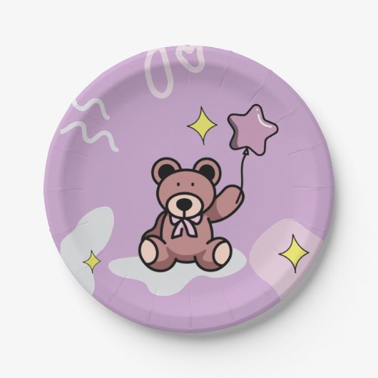 誕生日ガールテディベア ペーパープレート (正面)